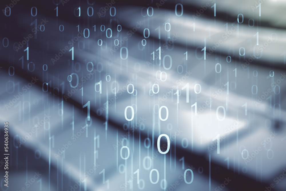 Leinwandbilder abstract virtual binary code illustration on blurry abstract metal background. big data and coding c