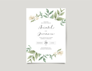 Wedding invitation card with leaf and flower decoration