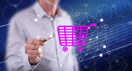 Man touching an e-commerce concept