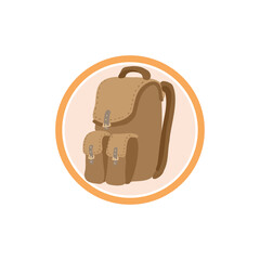 brown backpack icon in circle on the white background