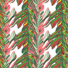 Creative tropical leaves seamless pattern in sketch style. Palm leaf endless floral background.