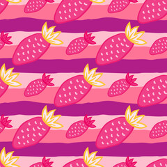 Hand drawn strawberries wallpaper.Doodle strawberry seamless pattern. Fruits backdrop.