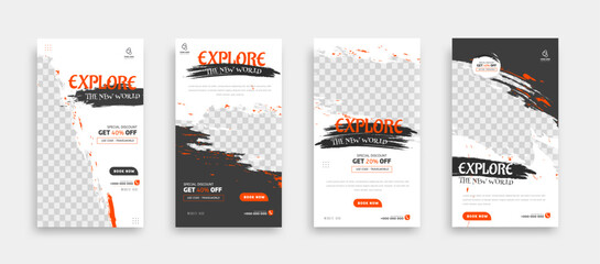 Travel Set of Editable minimal square banner template. black yellow white background color with geometric shapes for social media post, story and web internet ads. Vector illustration