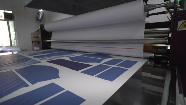 Interior factory Large heat press machine for fabric business in printing room with Ventilation system. The concept of industrial equipment and technologies