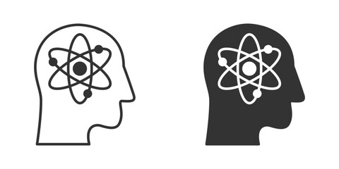 Human head with atom icon inside. Vector illustration.