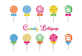 Candy lollipop seamless round spiral delicious flat design cartoon vector illustration - set of sweet colorfull candys