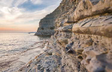 Gelendzhik city, rocky Sosnovka beach at sunset