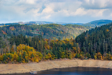 Riverbank of Vltava. Autumn landscape. South Czechia.