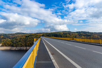 Zdakov Bridge is a steel arch bridge that spans the Vltava river. Czechia.