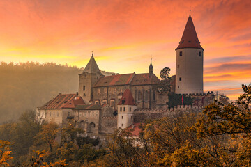 Krivoklat castle at sunset. Autumn evening. Czech Republic.