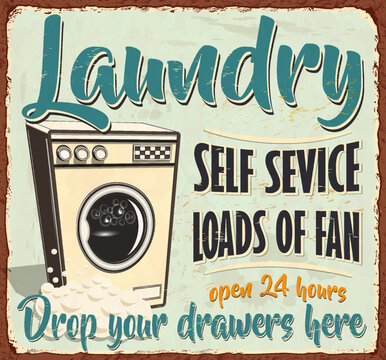 Vintage Laundry Metal Sign.Retro Poster 1950s Style.