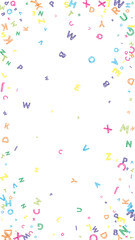 Falling letters of English language. Colorful messy sketch flying words of Latin alphabet. Foreign languages study concept. Graceful back to school banner on white background.