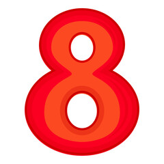 8, cartoon Arabic numerals. The ten digits of the Arabic numerals from 0 to 9, font Hand drawn. Decorative numbers for children's magazines. Vector illustration isolated on white background.