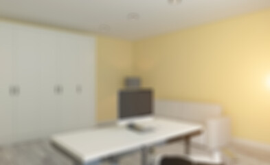 Modern office Cabinet.  3D rendering.   Meeting room. Sunset.. Abstract blur phototography.