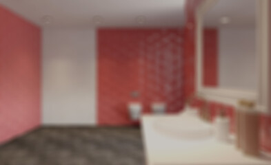 Scandinavian bathroom, classic  vintage interior design. 3D rend. Abstract blur phototography.