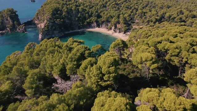 Alonaki Fanariou Beach Is Surrounded With Dense Vegetation Near Ammoudia Village In Greece, Preveza Region.
