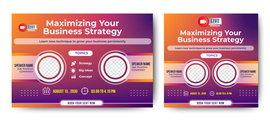 Invitation web banner to the online conference. Business webinar invitation design. Announcement poster concept. Modern abstract White background with place for photos	