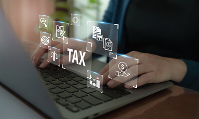 TAX online payment and technology concept. Taxation, taxes burden. State taxes, payment, governant...