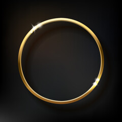 Realistic Shiny Golden Ring on Black Background. Vector Illustration.