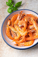 shrimps fresh prawn seafood delicious snack healthy meal food snack diet on the table copy space food background rustic top view