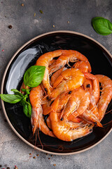 shrimps fresh prawn seafood delicious snack healthy meal food snack diet on the table copy space food background rustic top view