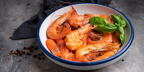 shrimps fresh prawn seafood delicious snack healthy meal food snack diet on the table copy space food background rustic top view