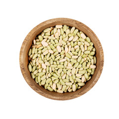 Green beans. Isolated. Transparent background. In a bowl. Top view. Food collection. Precision cut and impeccable finish that allows the addition of colored backgrounds.