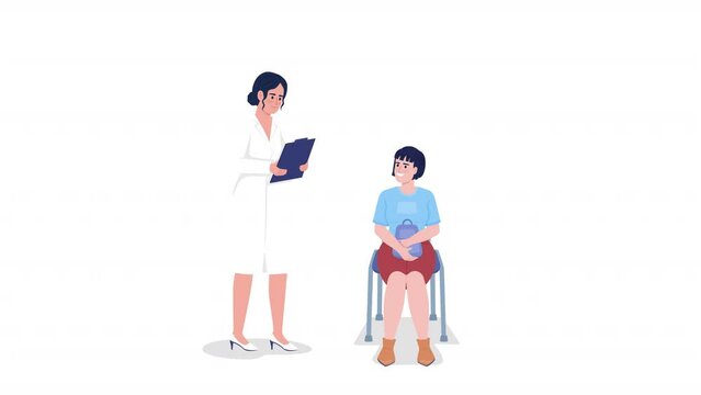 Animated doctor, patient characters. Regular health checkup. Appointment. Flat people HD video footage with alpha channel. Color cartoon style illustration on transparent background for animation