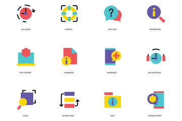 Help and Support set of icons concept in the flat cartoon style. Images of ways to get help and support. Vector illustration.