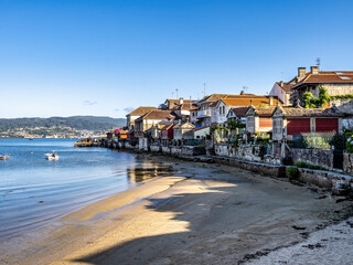 Fishing village of Combarro with the typical granary horreos. Galicia, Spain.