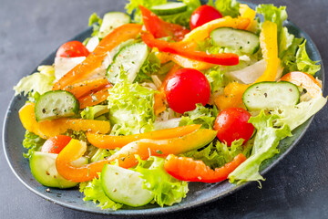 Tasty vegetable salad on a plate. Diet and healthy food concept. Closeup