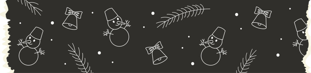 Black ribbon washi sticker. Ripped tape. christmas theme 6