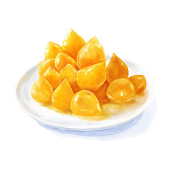 Golden drop, Thai sweet, watercolor.