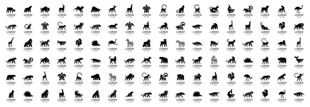 Animals logos collection. Animal logo set. Isolated on White background	