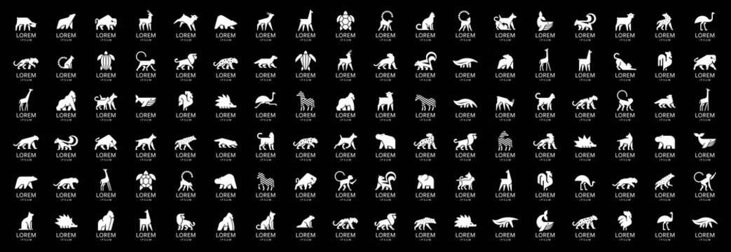 Animals logos collection. Animal logo set. Isolated on White background	