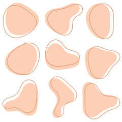 Modern liquid irregular blob shape abstract elements graphic flat style design fluid vector illustration set. pink, pastel color, smooth color.