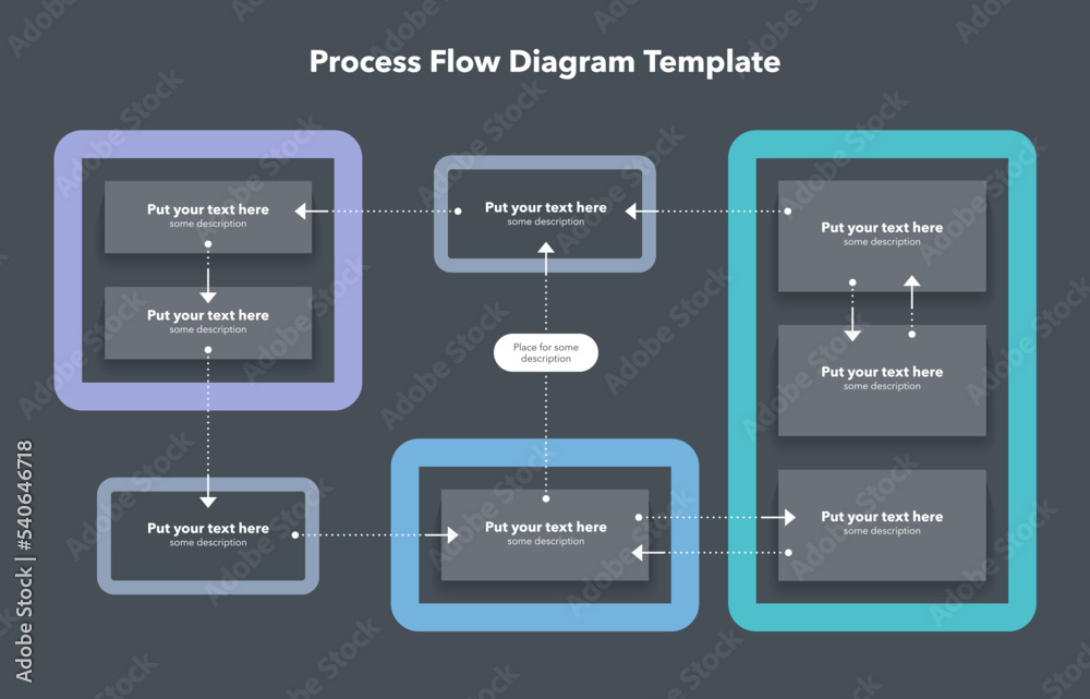 Leinwandbilder Simple modern template for process flow diagram - dark version. Simple flat template for data visualization.