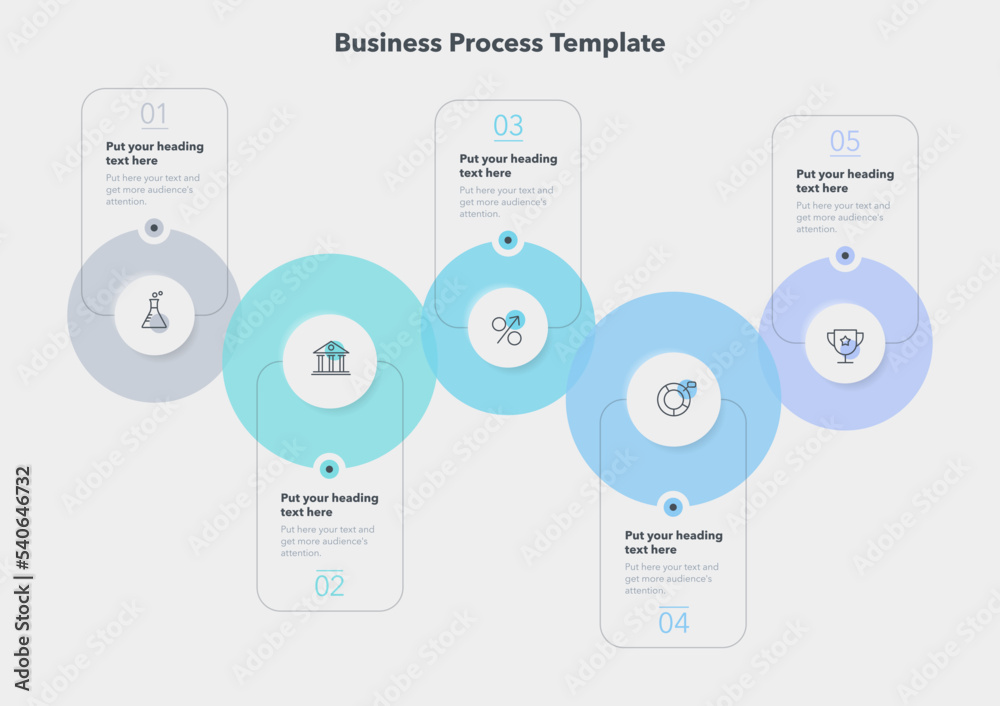 Poster simple business process template with five colorful stages. slide for business presentation.