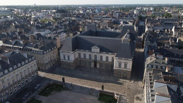 Brittany Parliament in Rennes city center, France. Aerial forward