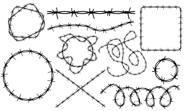 Barbed wire. Template of brush, set of design elements, frames. Vector illustration