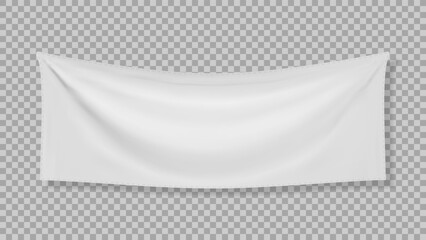 White textile banner with folds with transparent shadow