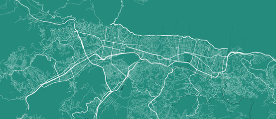 Vector map of Caracas, Venezuela. Urban city green road map art poster illustration.