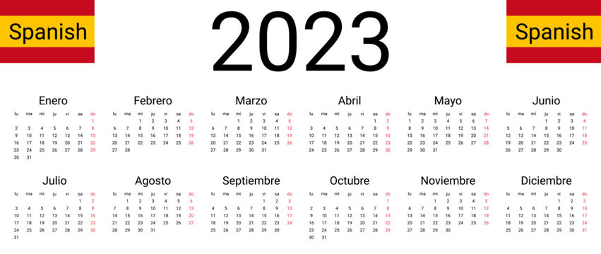 Spanish 2023 calendar. Vector design template start from monday. Full months for wall calendar