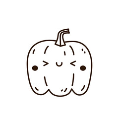 Cute and funny pumpkin isolated on white background. Vector hand-drawn illustration in doodle style. Kawaii character. Perfect for cards, decorations, logo and Halloween designs.