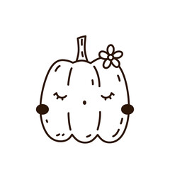 Cute and funny pumpkin isolated on white background. Vector hand-drawn illustration in doodle style. Kawaii character. Perfect for cards, decorations, logo and Halloween designs.