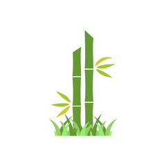 Cut bamboo with grass logo design vector illustration