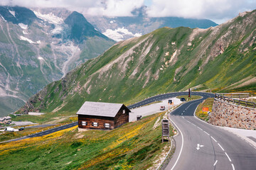 Famous scenic road in the mountains of Austria: Grossglockner. Beautiful view of the mountain road and mountains