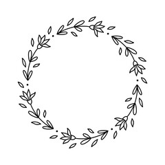 Floral wreath isolated on white background. Round frame with flowers. Vector hand-drawn illustration in doodle style. Perfect for cards, invitations, decorations, logo, various designs.