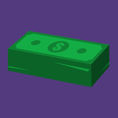 Green banknotes stack. Vector illustration of paper currency. Concept of wealth, financial success and banking. Game icon.
