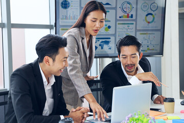 Asian business people meeting and talking or brainstorming in the room